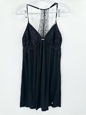 Victoria's Secret Women's Black Lace Trim Racerback Pink Bow Lingerie Size Large